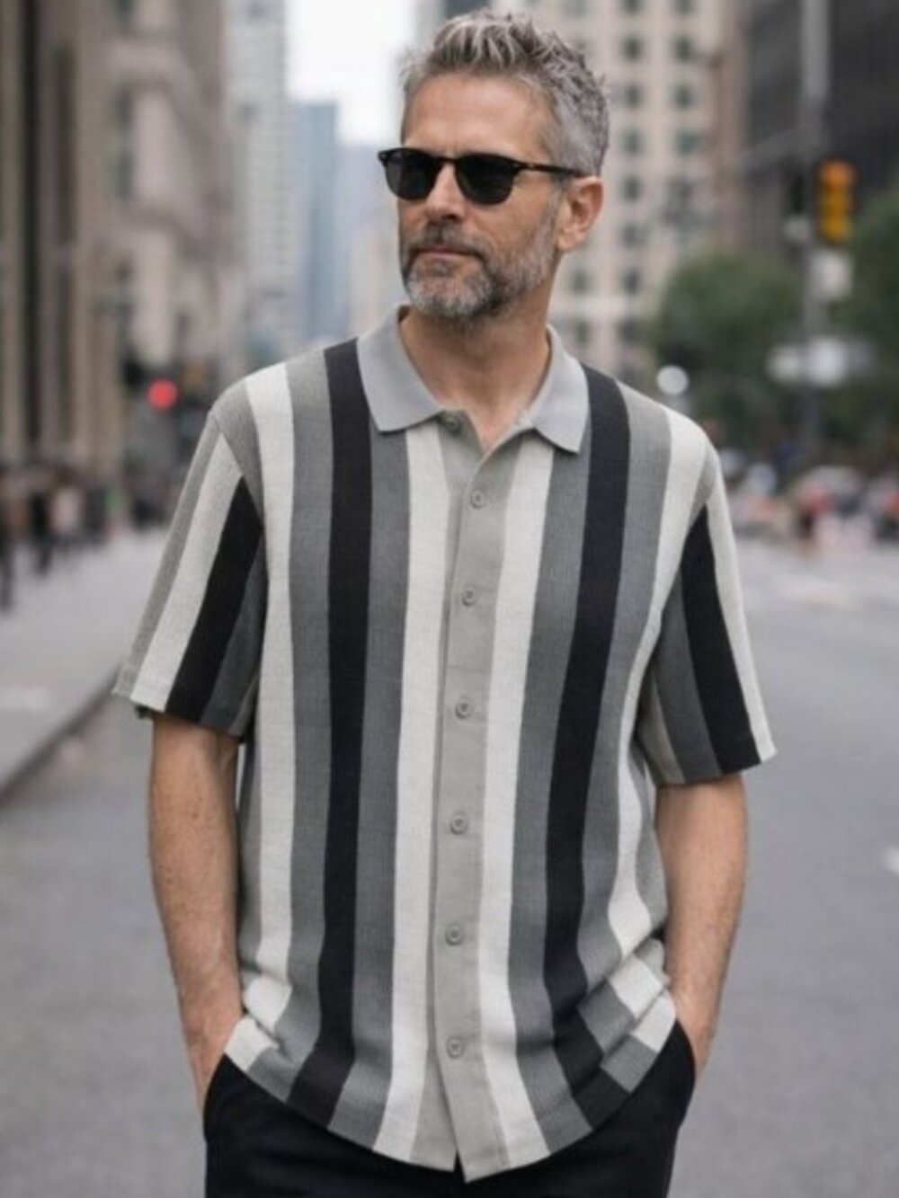Project Raw Striped Knit Polo Men M Retro Modern Button Front Size M